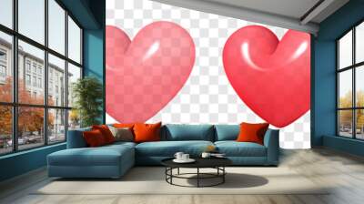 Pink 3d realistic heart symbols with transparency effect. Happy Valentine's day clip art for banner or letter template. Wall mural