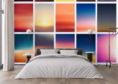 Set of colorful sunset and sunrise cards. Blurred modern gradient mesh background. Wall mural