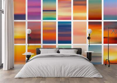 Set of colorful sunset and sunrise sea banners. Abstract blurred textured gradient mesh color backgrounds. Wall mural