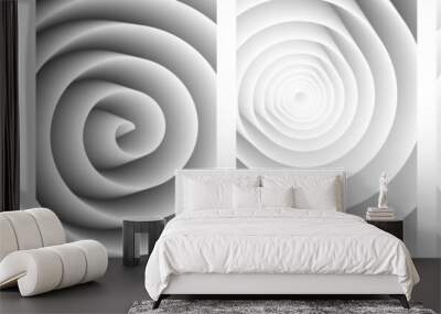 Set of paper mockup cards with white spiral 3d shapes. Made for invitation, web pages, apps, party flyer, simple web design. Wall mural