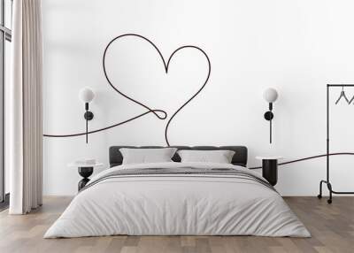 Single doodle heart continuous wavy line art drawing on white background. Wall mural