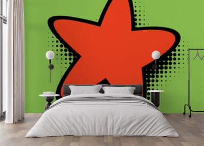 This square-format image features a retro-inspired red star with bold outlines against a lime green backdrop, detailed with a halftone dot gradient for a timeless pop art feel. Wall mural