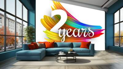 Two years greeting card with colorful brush strokes. Wall mural