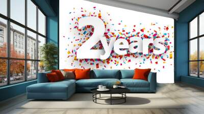 Two years paper confetti sign. Wall mural