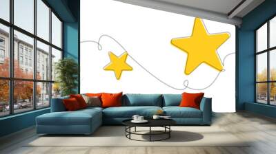 Vector illustration featuring multiple yellow stars connected by a continuous flowing line in a minimalist design. Wall mural