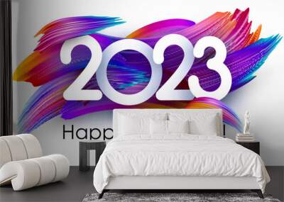 White paper 2023 sign on colorful gradient brush strokes background. Wall mural