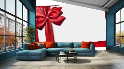 White paper card with gift red satin bow. Wall mural