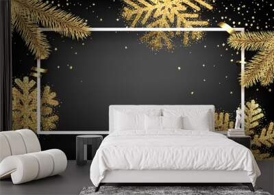 winter background with fir branches and snowflakes. Wall mural