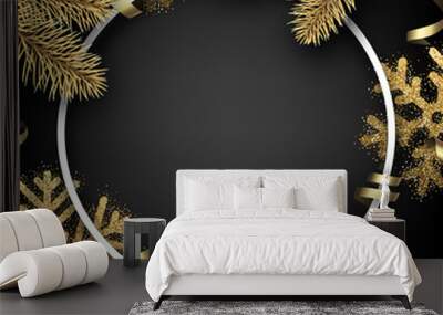 Winter background with fir branches and snowflakes. Wall mural