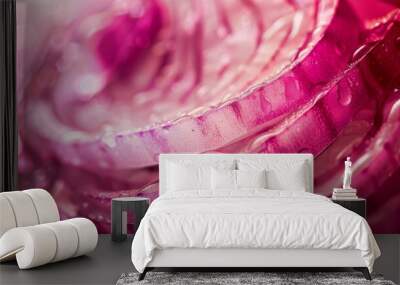 Close-up of glistening, finely chopped red onion layers, with each ring displaying vibrant hues and textures. Wall mural