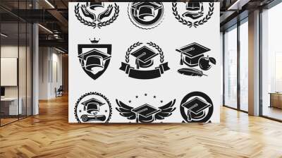 Graduation cap labels set. Vector Wall mural