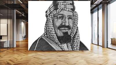 Saudi Arabia King Saud Bin Abdulaziz on 20 riyals banknote macro isolated, Saudi arabian money close up Wall mural