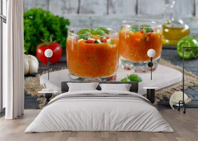 Fresh gazpacho on a wooden table Wall mural