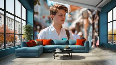 The young man with smartphone Wall mural