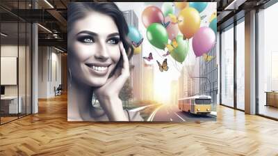  Whimsical Elements The woman’s playful smile is accentuated b Wall mural