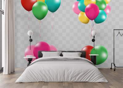 3d Realistic Colorful Bunch of Birthday Balloons Flying for Party and Celebrations With Space for Message Isolated in White Background. Vector Illustration Wall mural