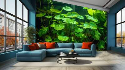 Aquatic Plant. Background of Tropical Aquarium with Green Plants in Nature Wall mural