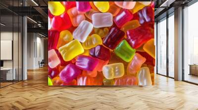 Assorted Gummy Candies. Colorful Sweet Jelly Bears on Abstract Background Wall mural