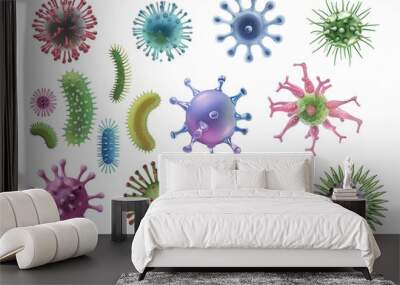 Bacteria Isolated. Detailed Medical Illustration of Viruses in Microbiology on White Background Wall mural