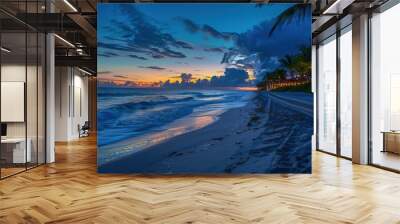 Beach Sunset Palm Trees. South Beach Miami Florida, American Coast Background Wall mural