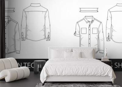 2 Fashion technical sketches men's shirt with long sleeves and patch pockets in vector. Wall mural