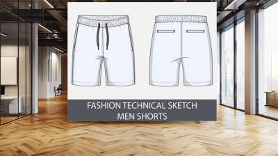 Fashion technical drawing sketch for men shorts in vector graphic Wall mural