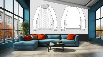 Fashion technical sketch men knit aran single-breasted sweater in vector graphic Wall mural