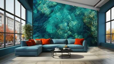 Blue Green Abstract Background. Underwater sea reef with coral fish in nature Wall mural