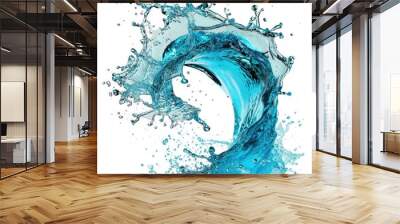 Blue Water Splash Collage on White Background with Abstract Liquid Swirls Wall mural