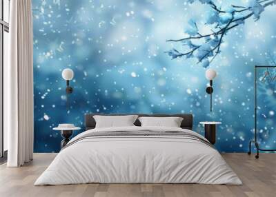 Blue Winter Abstract Background with Snowflakes and Copy Space for Creative Designs Wall mural