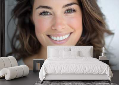 Brunette Woman. Head Shot of Beautiful Young Woman with Big Bright White Smile Wall mural