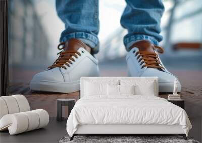 Casual Shoes. Modern White Sneaker, Isolated on Background for Man Casual Attire Wall mural