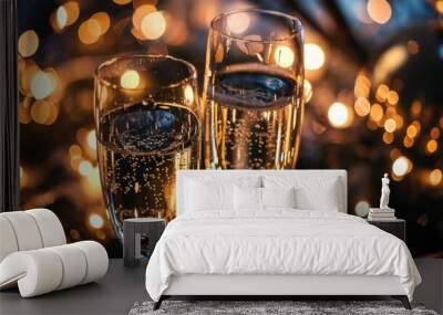 Champagne Celebration: Festive Toast with Bokeh Lights and Confetti Wall mural