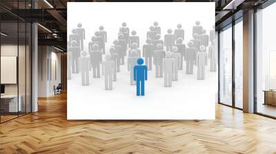 Leadership concept, blue leader man, standing out from the crowd, on white background. 3D Rendering Wall mural