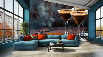 Coffee Cocktails. Martini Beverages with Espresso and Coffee Beans Wall mural