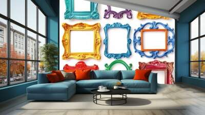 Colorful Frames Collection: Antique, Baroque Art Deco Frames on White Background Wall mural