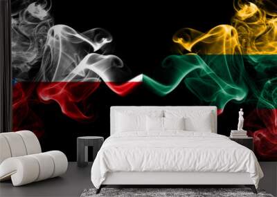 Czech Republic, Czech vs Lithuania, Lithuanian smoky mystic flags placed side by side. Thick colored silky abstract smoke flags. Wall mural