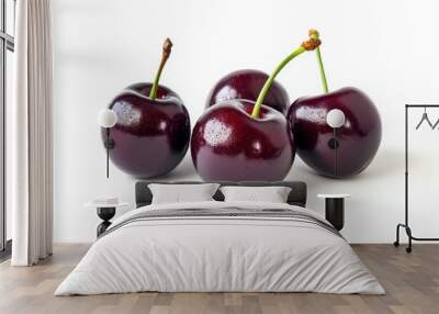 Dark Cherry Isolated on White Background. Fresh Red Cherry, Sweet and Healthy Wall mural