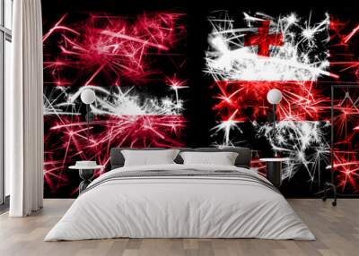 Denmark, Georgia sparkling fireworks concept and idea flags Wall mural