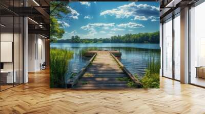 Dock Overlooking Lake in Ludington State Park, Michigan. Summer Vacation at Ludington, Northern America Wall mural