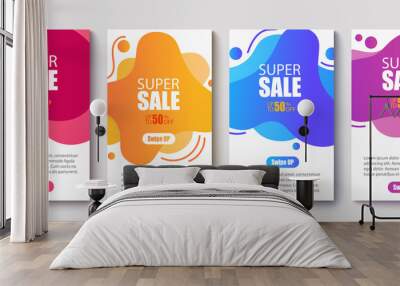 Dynamic modern fluid mobile for sale banners. Sale banner template design, Super sale special offer set.Vector illustration Wall mural