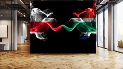 English vs South Africa, African smoky mystic flags placed side by side. Thick colored silky smokes flag of England and South Africa, African. Wall mural