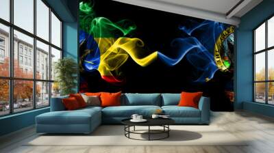 Ethiopia, Ethiopian vs United States of America, America, US, USA, American, Idaho smoky mystic flags placed side by side. Thick colored silky abstract smoke flags. Wall mural