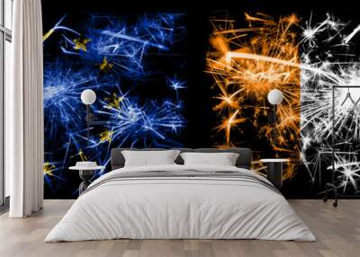 Eu, European union vs Ivory Coast new year celebration sparkling fireworks flags concept background. Combination of two states flags. Wall mural