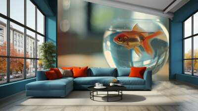 Fish In Bowl. Office Concept with Goldfish in a Claustrophobic Setting Wall mural