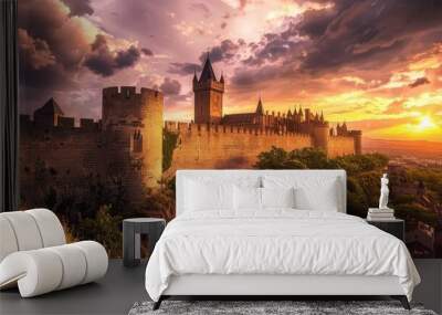 Fortress of Carcassonne: A Medieval French Castle City at Sunset Wall mural