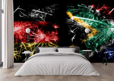 Germany, German vs South Africa, African New Year celebration travel sparkling fireworks flags concept background. Combination of two abstract states flags. Wall mural