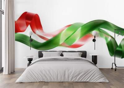 Green Ribbons. Red and Green Wavy Ribbons Isolated on White Background for Decoration Wall mural