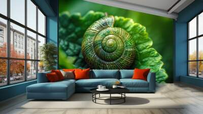 Green Spiral Abstract Nature Leaf Macro Shell Light Snail Concept Wall mural