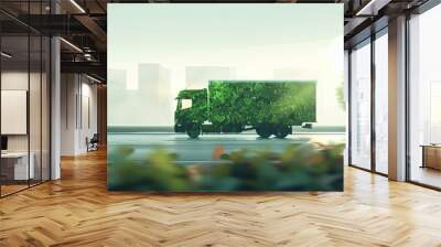 Green Transportation. Delivery Truck in Motion for Sustainable Business and Cargo Transport Wall mural